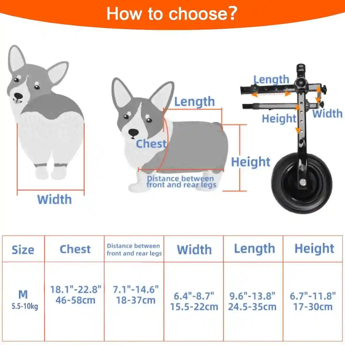 Adjustable Pet Wheelchair for Disabled Dogs and Cats (5.5–10kg)