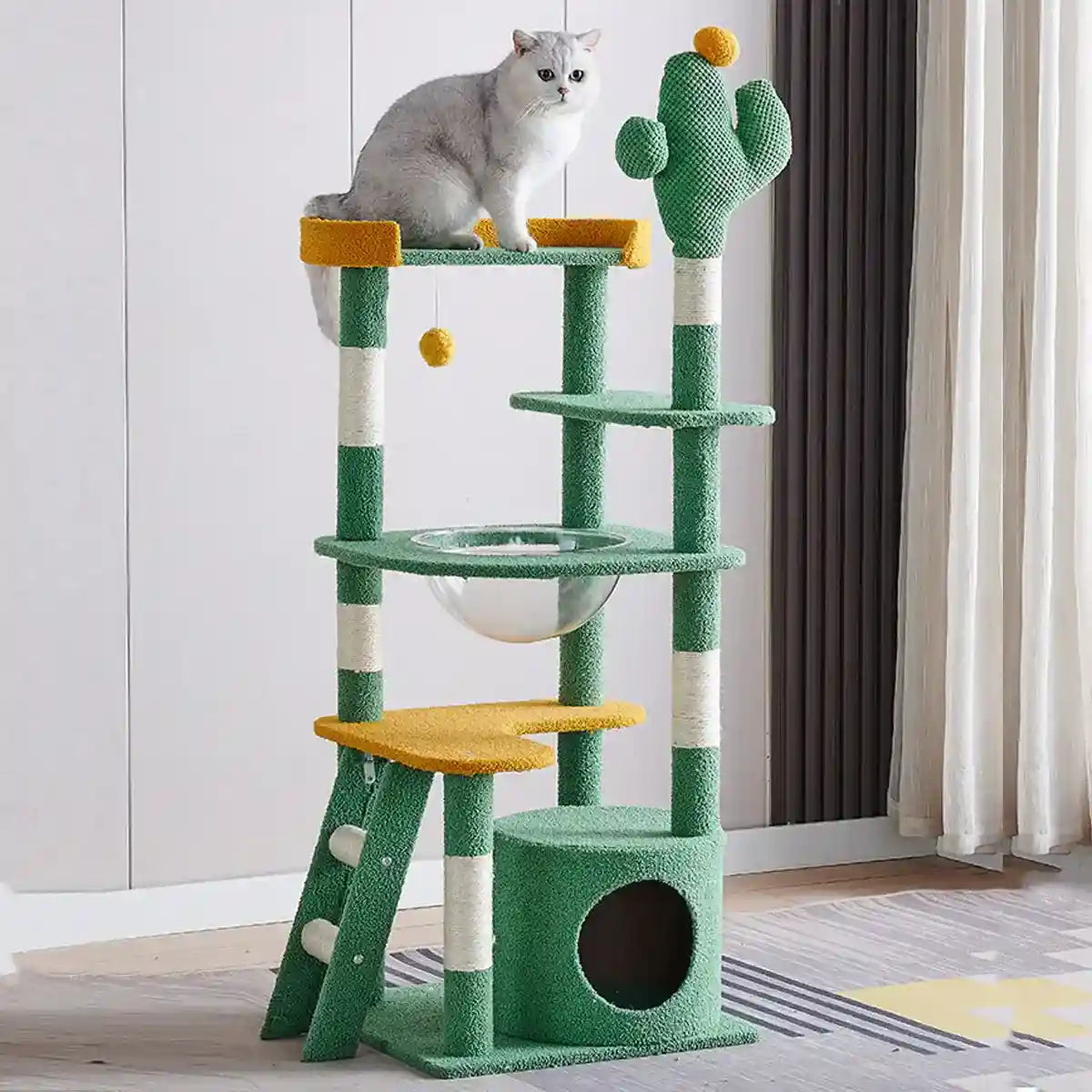 Cactus Cat Tree Tower with Capsule Bed and Multi-Level Scratching Posts