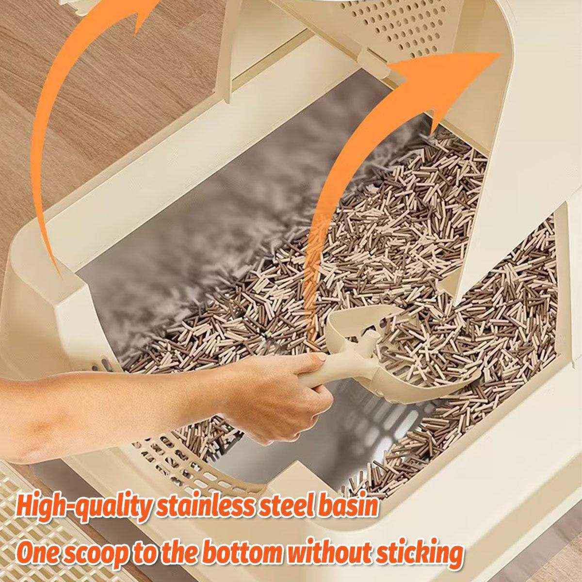 Large Fully Enclosed Stainless Steel Cat Litter Box 60×40×39cm