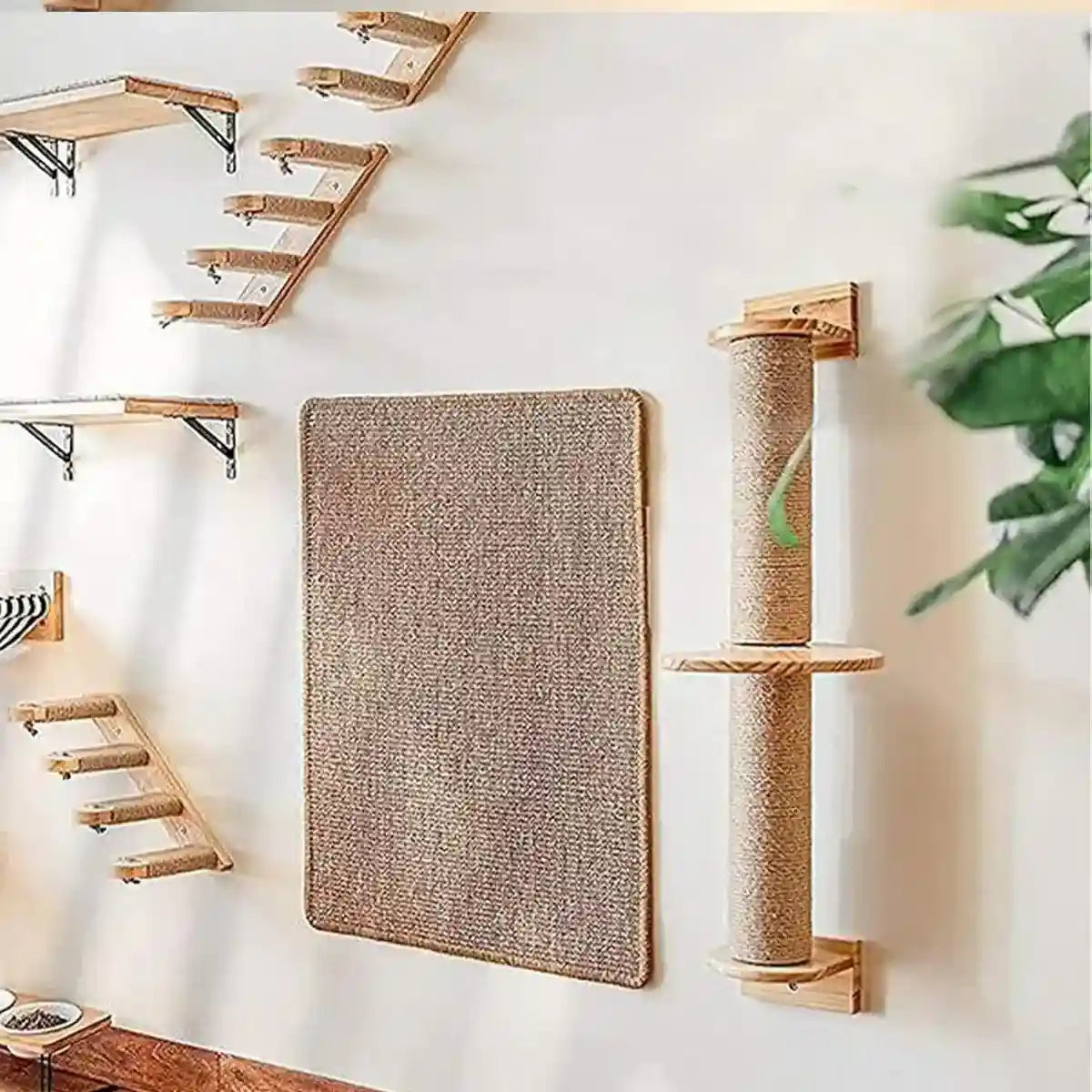 Wall-Mounted Cat Climbing Post with Rotatable Step Platform