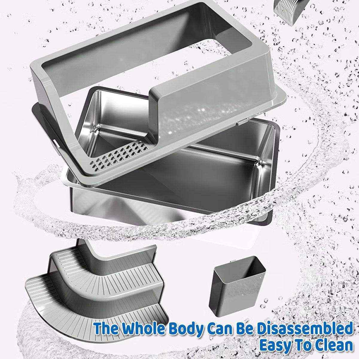 Raised Edge Cat Litter Box with Step Design for Easy Access