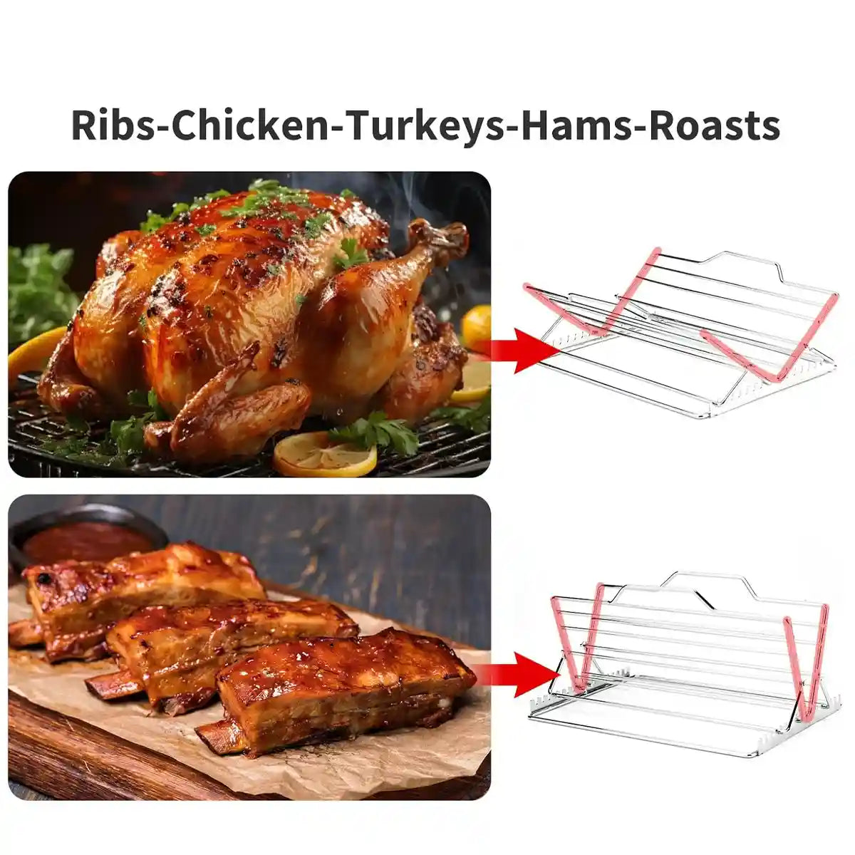 Adjustable Stainless Steel Roast Rack Foldable BBQ Holder