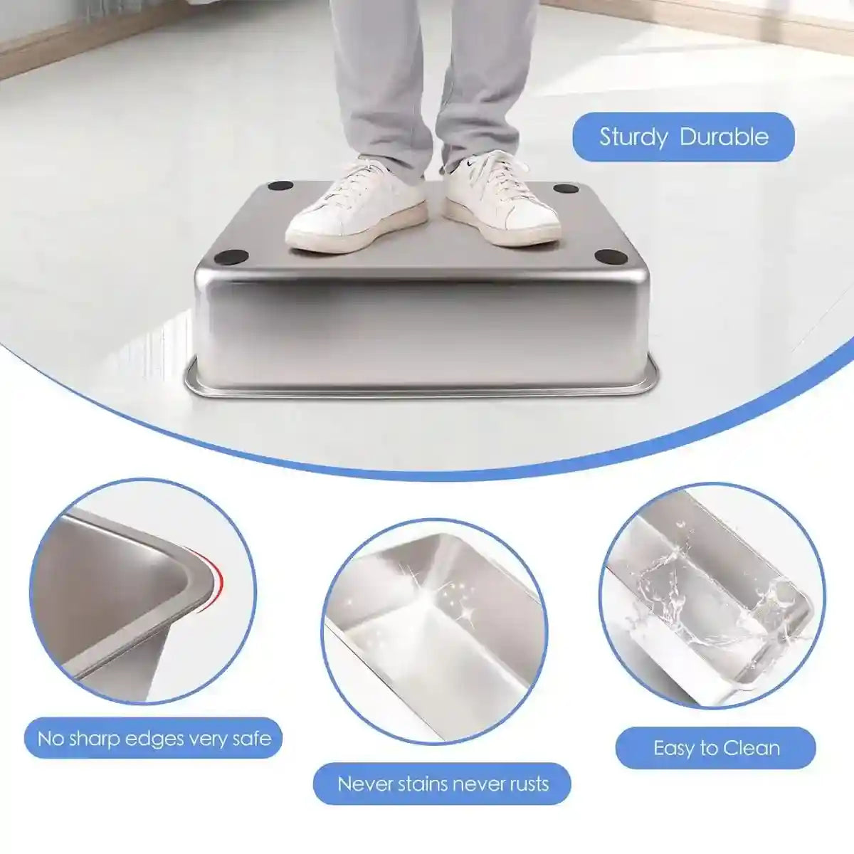 Stainless Steel Cat Litter Box with Covered Canopy & Anti-Tracking Mat