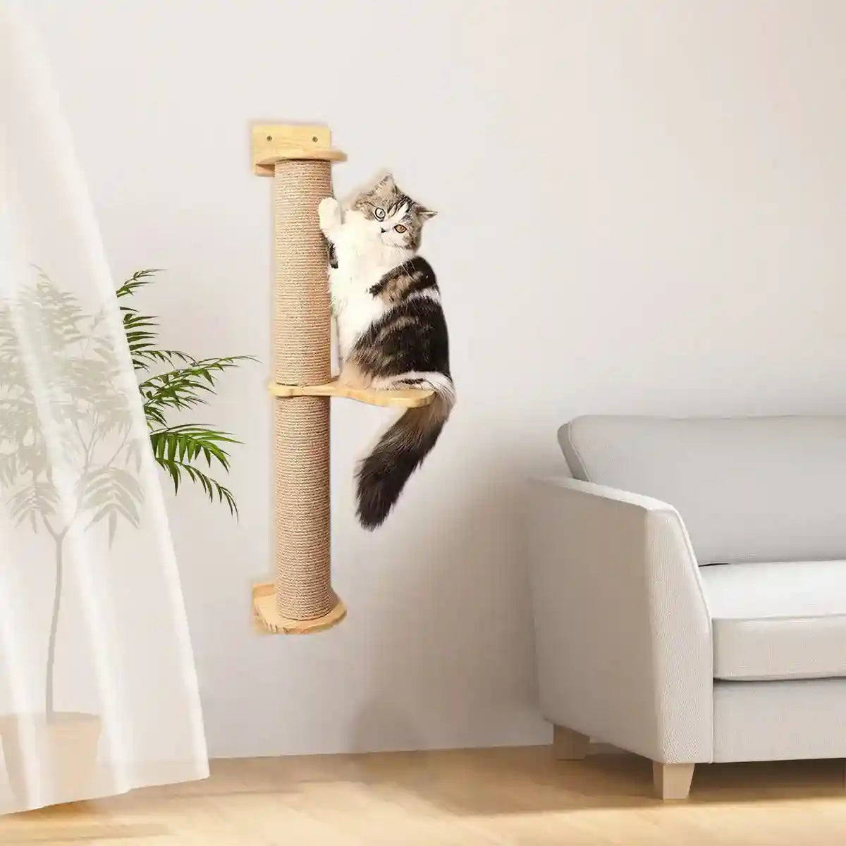 Wall-Mounted Cat Climbing Post with Rotatable Step Platform