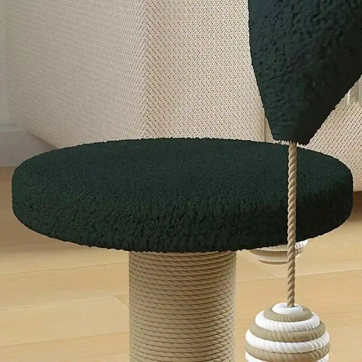 Cat Scratching Post with Teaser Stick & Turntable Sisal & Wood Base