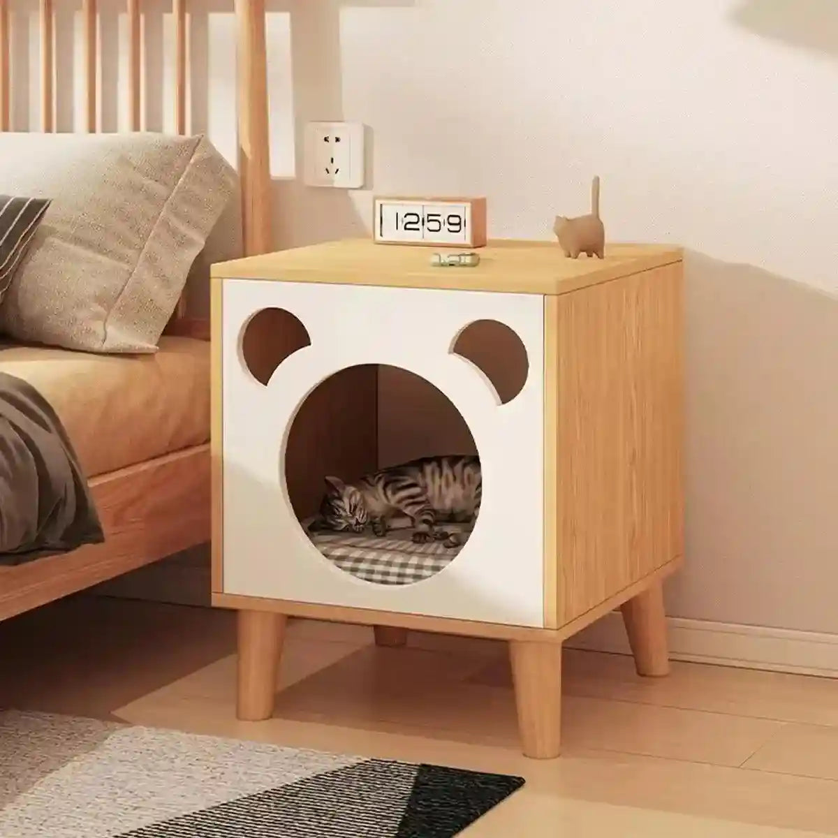 Multifunctional Cat Bedside Table Cozy Cat House and Nightstand