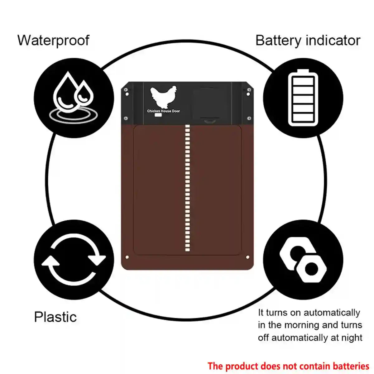 Light Sensor Automatic Chicken Coop Door Battery Powered & Waterproof