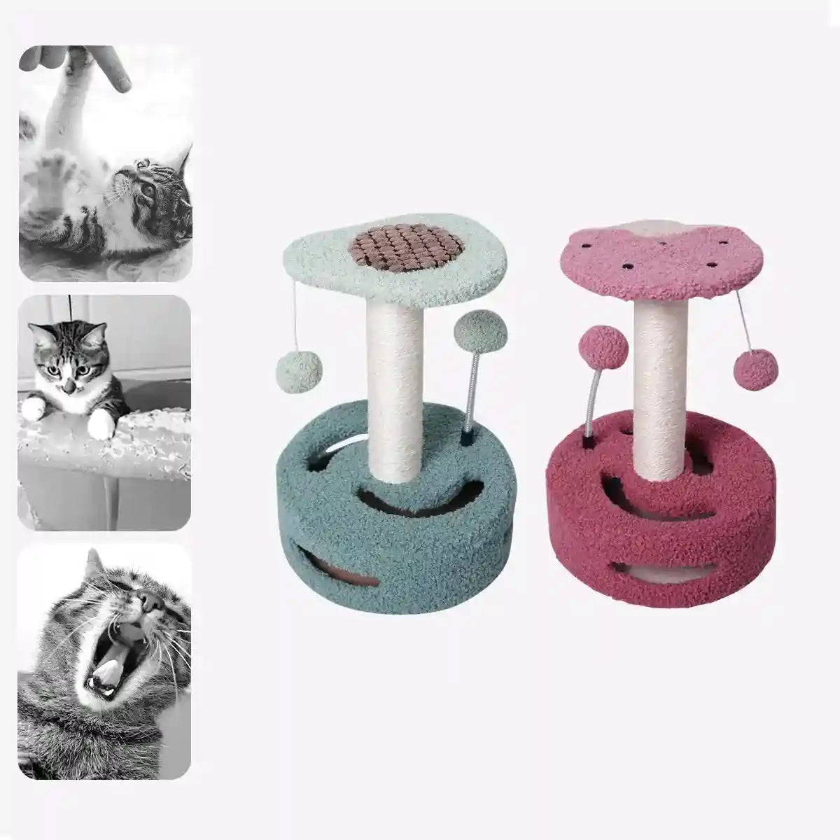 Fruit-Themed Cat Scratching Post with Toy Ball and Plush Base