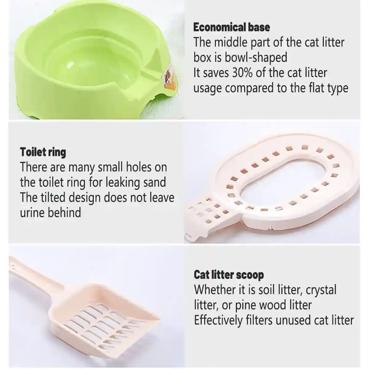 Open Cat Litter Box with Toilet Ring and Scoop Squat Style Design