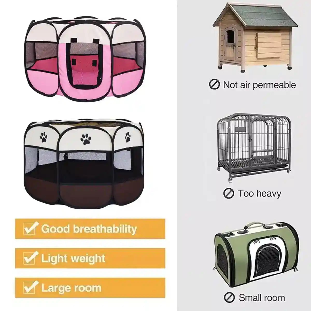 Foldable 8-Panel Pet Tent Portable Pet Playpen for Cats & Small Dogs