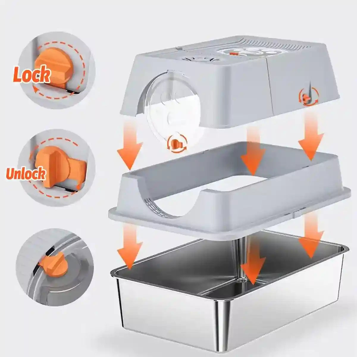 Large Fully Enclosed Stainless Steel Cat Litter Box 60×40×39cm