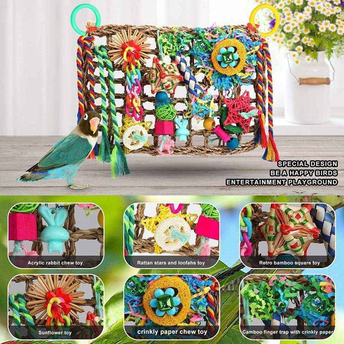 Bird Parrot Cage Toy Colourful Rattan Balls Puzzle Net Bird Supplies