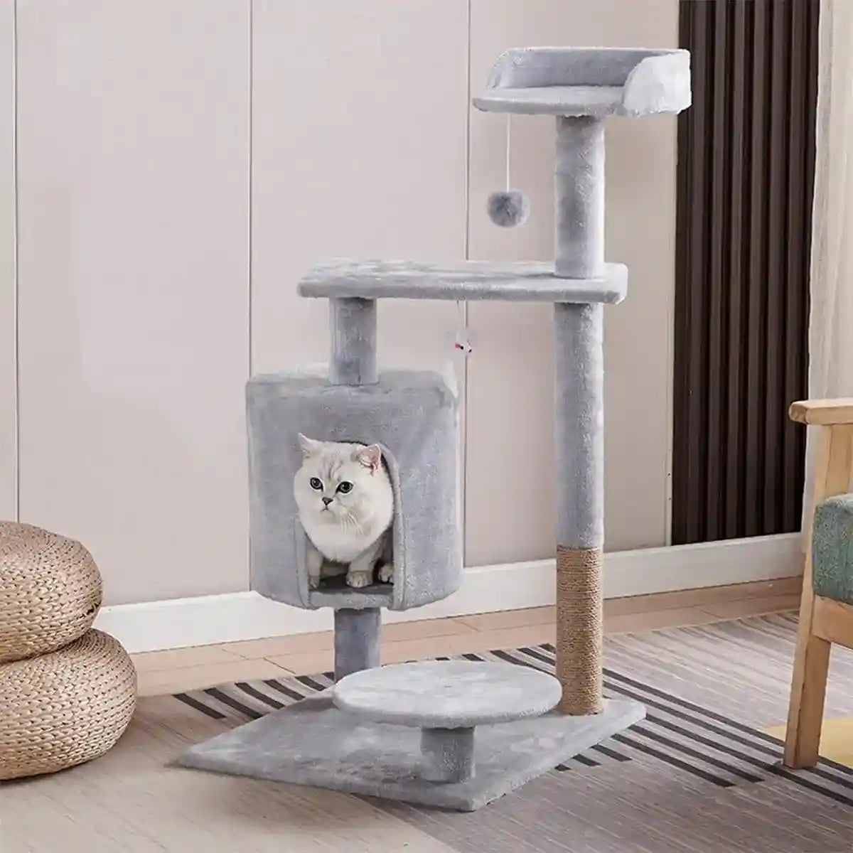 Multi-Level Cat Climbing Frame with Condo and Sisal Scratching Post
