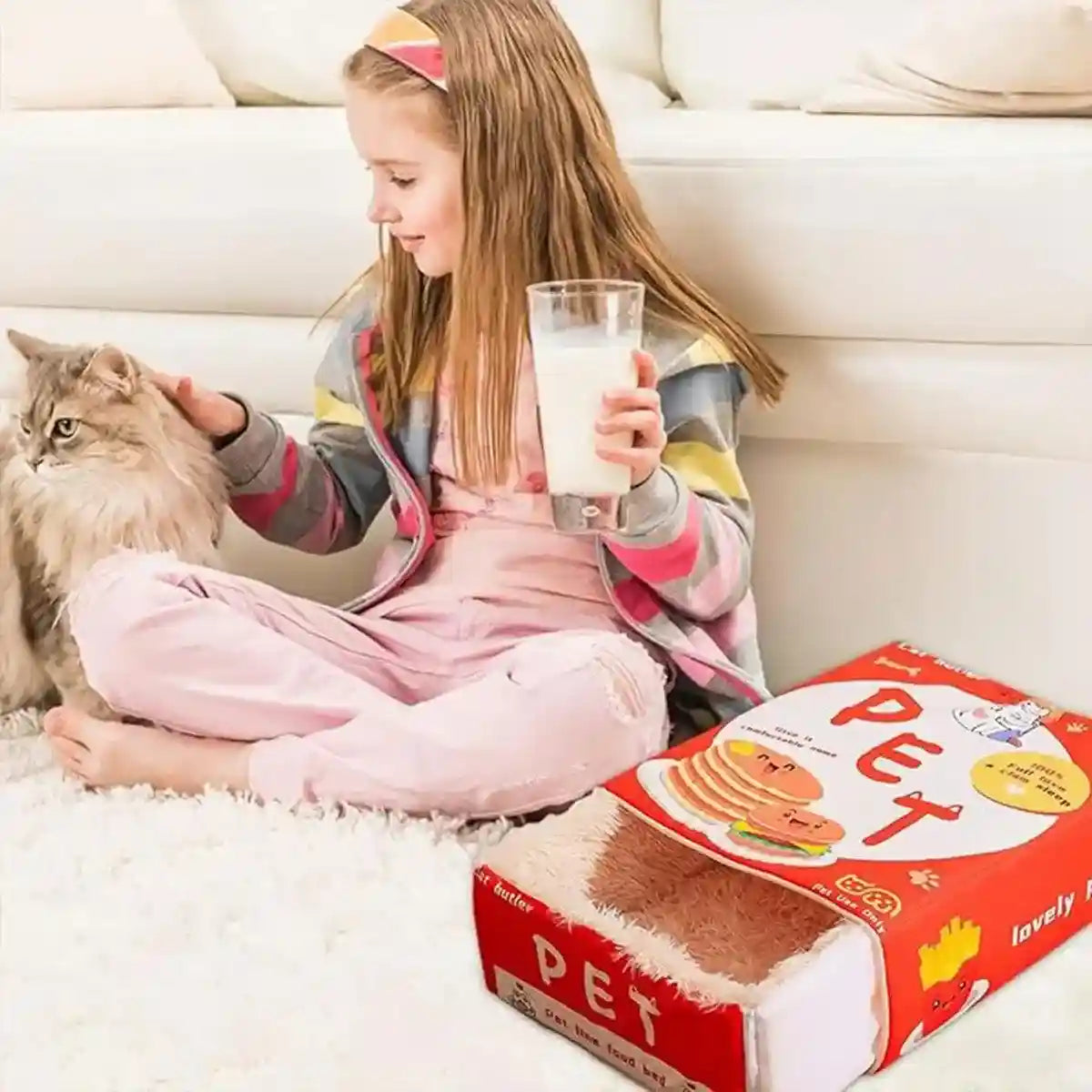 Snack-Themed Plush Cat Bed Cozy Rectangular Pet Sleeping Nest