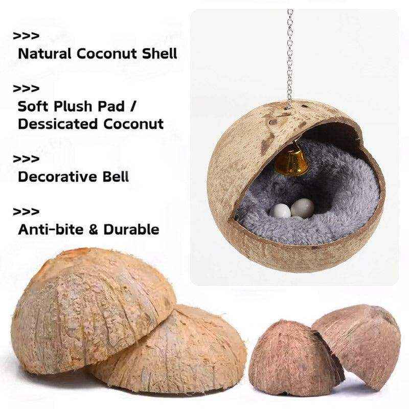 Coconut Shell Bird Nest With Plush Pad For Small Birds