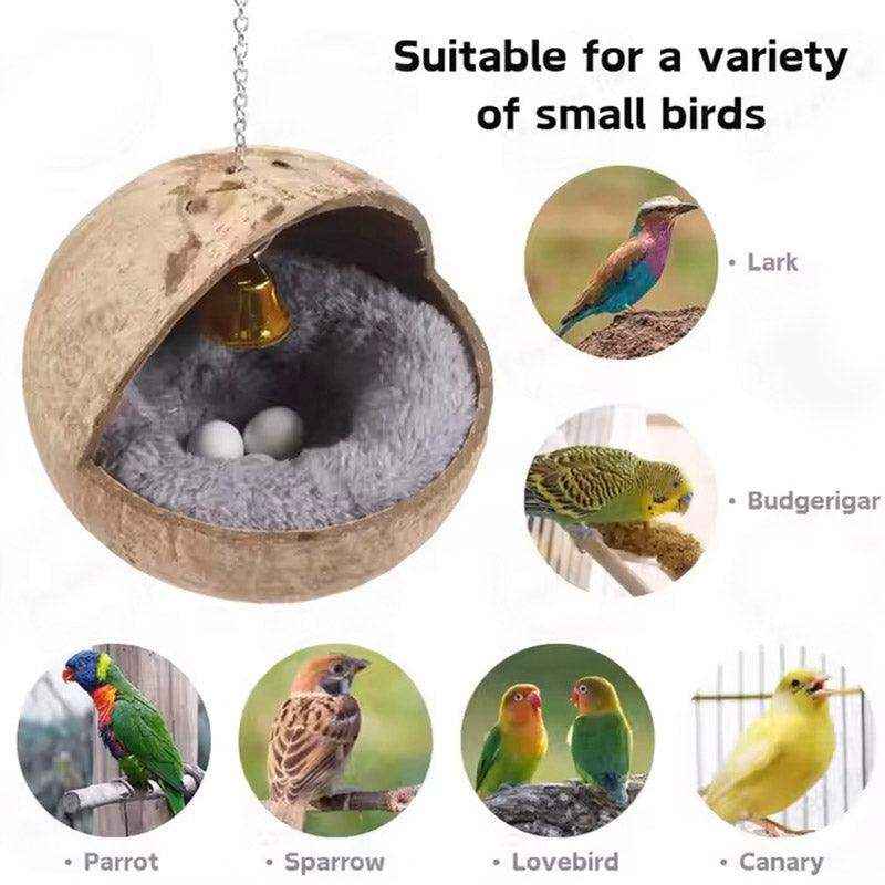 Coconut Shell Bird Nest With Plush Pad For Small Birds