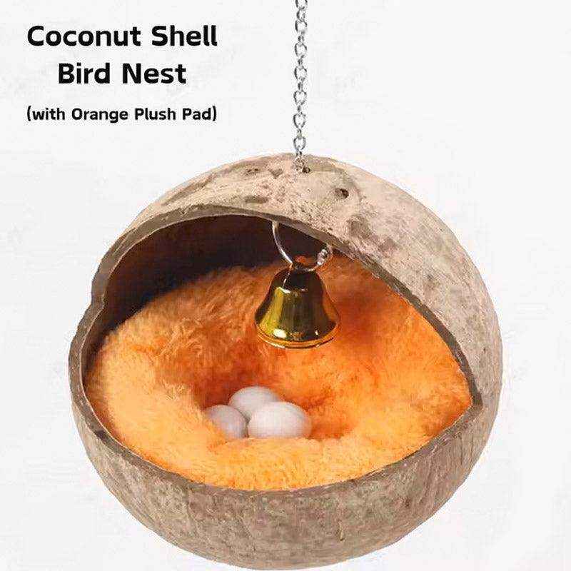 Coconut Shell Bird Nest With Plush Pad For Small Birds