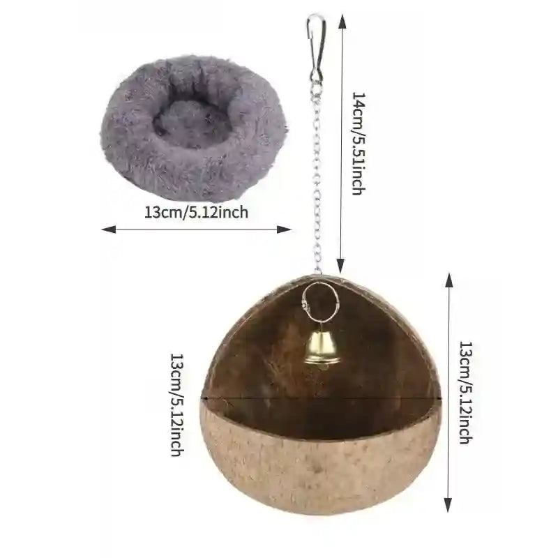 Coconut Shell Bird Nest With Plush Pad For Small Birds