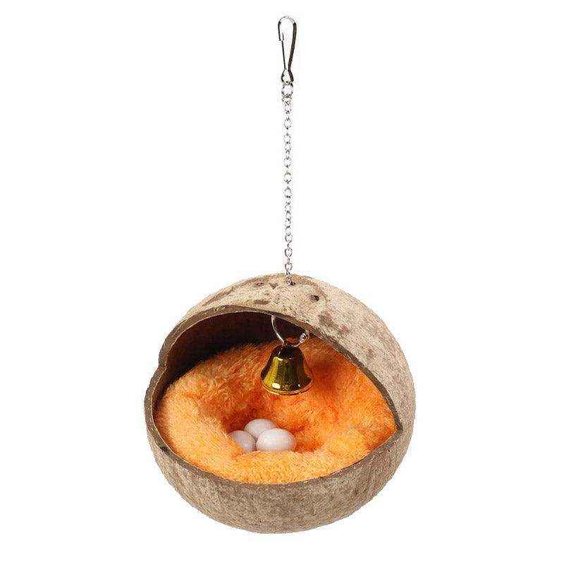 Coconut Shell Bird Nest With Plush Pad For Small Birds