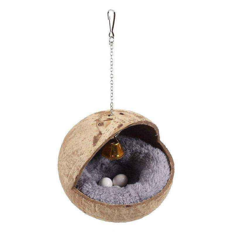 Coconut Shell Bird Nest With Plush Pad For Small Birds