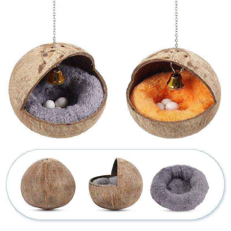 Coconut Shell Bird Nest With Plush Pad For Small Birds
