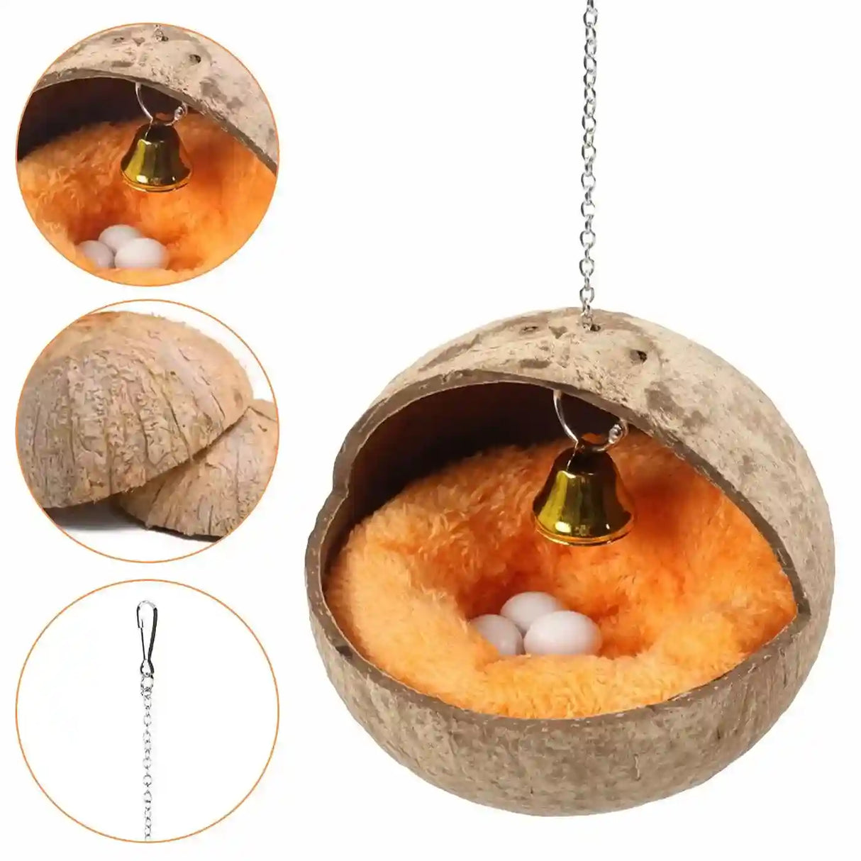 Coconut Shell Bird Nest With Plush Pad For Small Birds