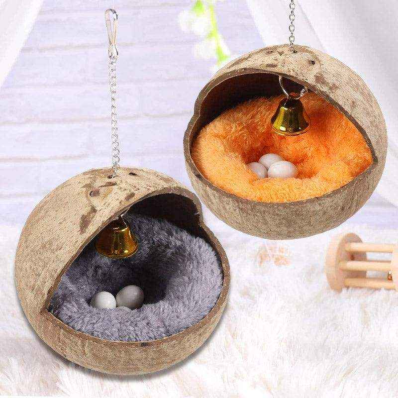 Coconut Shell Bird Nest With Plush Pad For Small Birds