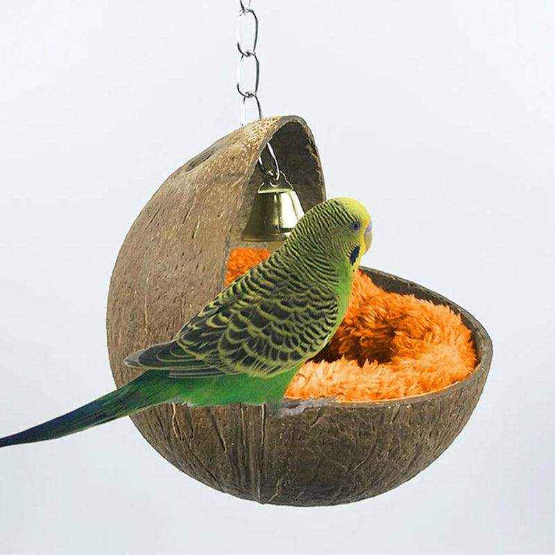 Coconut Shell Bird Nest With Plush Pad For Small Birds