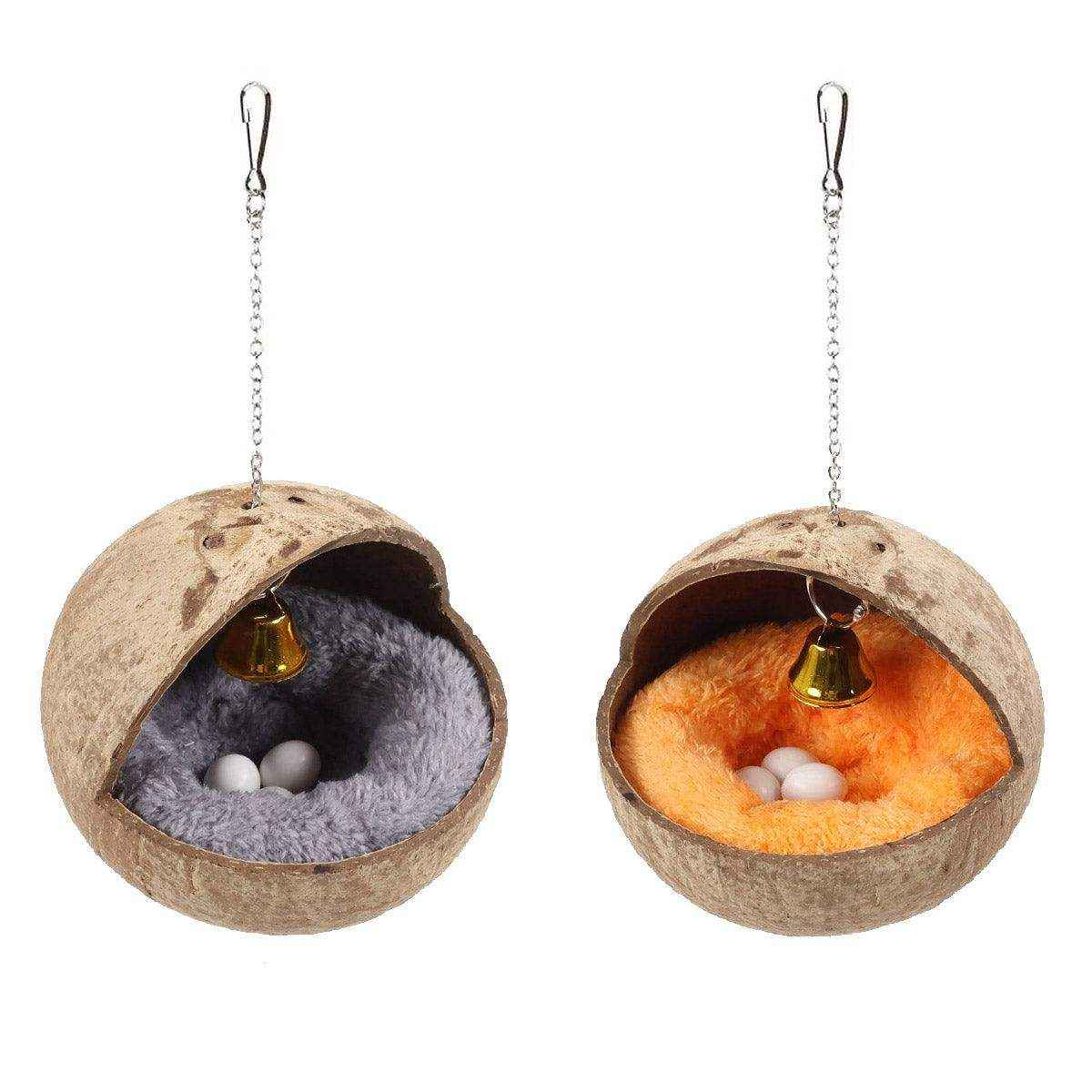 Coconut Shell Bird Nest With Plush Pad For Small Birds