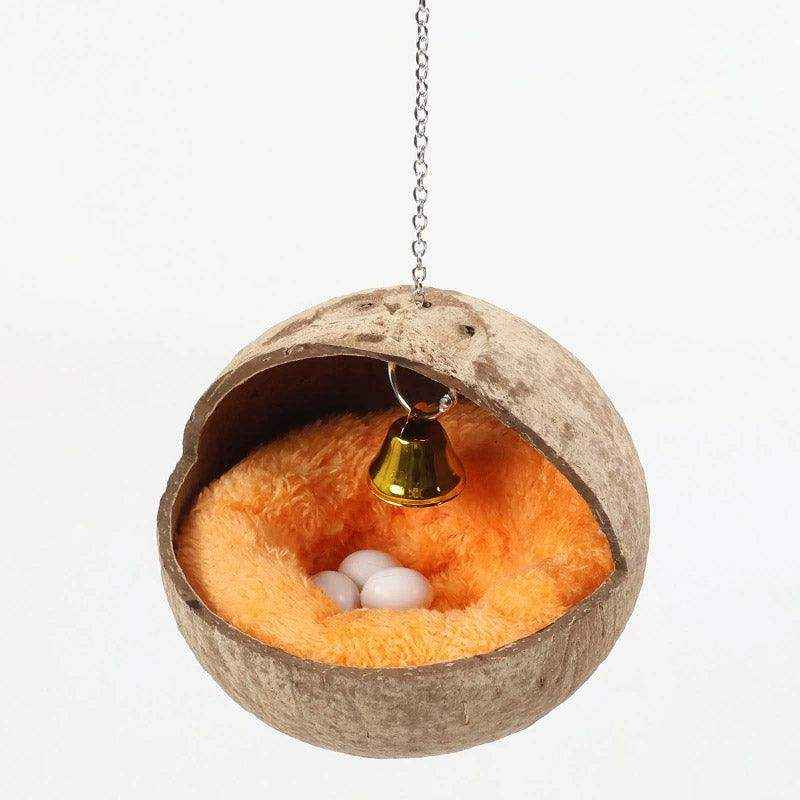 Coconut Shell Bird Nest With Plush Pad For Small Birds
