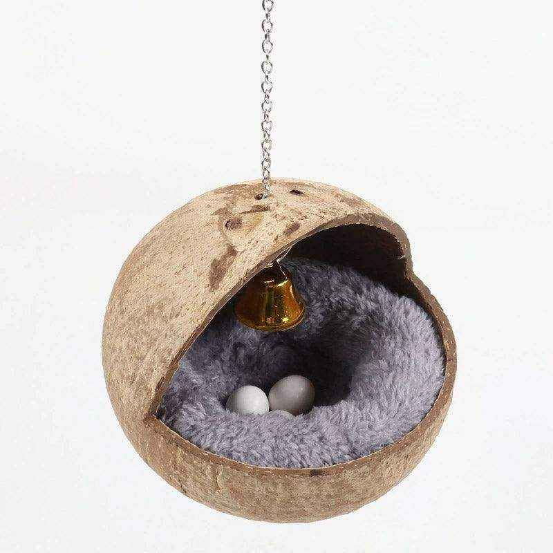 Coconut Shell Bird Nest With Plush Pad For Small Birds