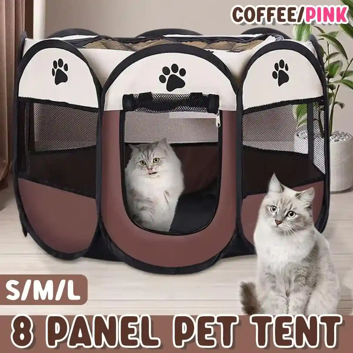 Foldable 8-Panel Pet Tent Portable Pet Playpen for Cats & Small Dogs