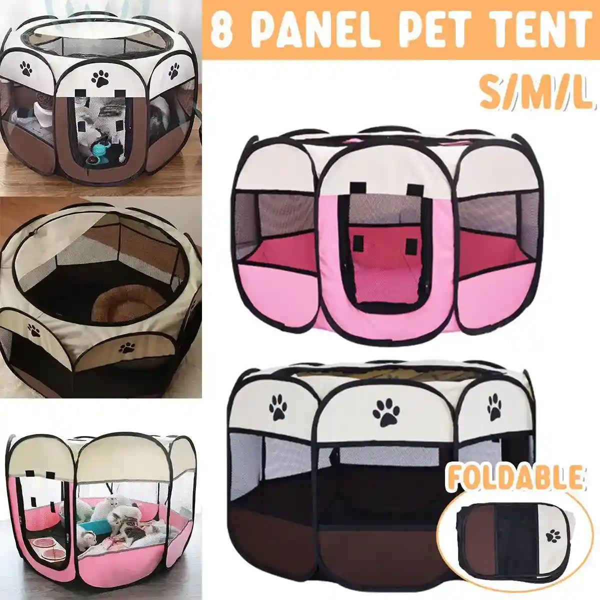 Foldable 8-Panel Pet Tent Portable Pet Playpen for Cats & Small Dogs
