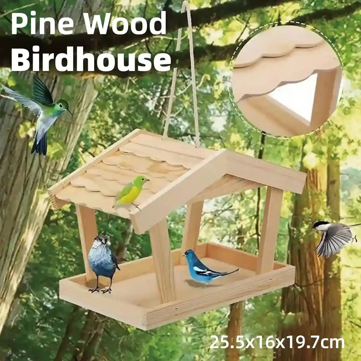 Natural pine hanging bird houses for outdoor use