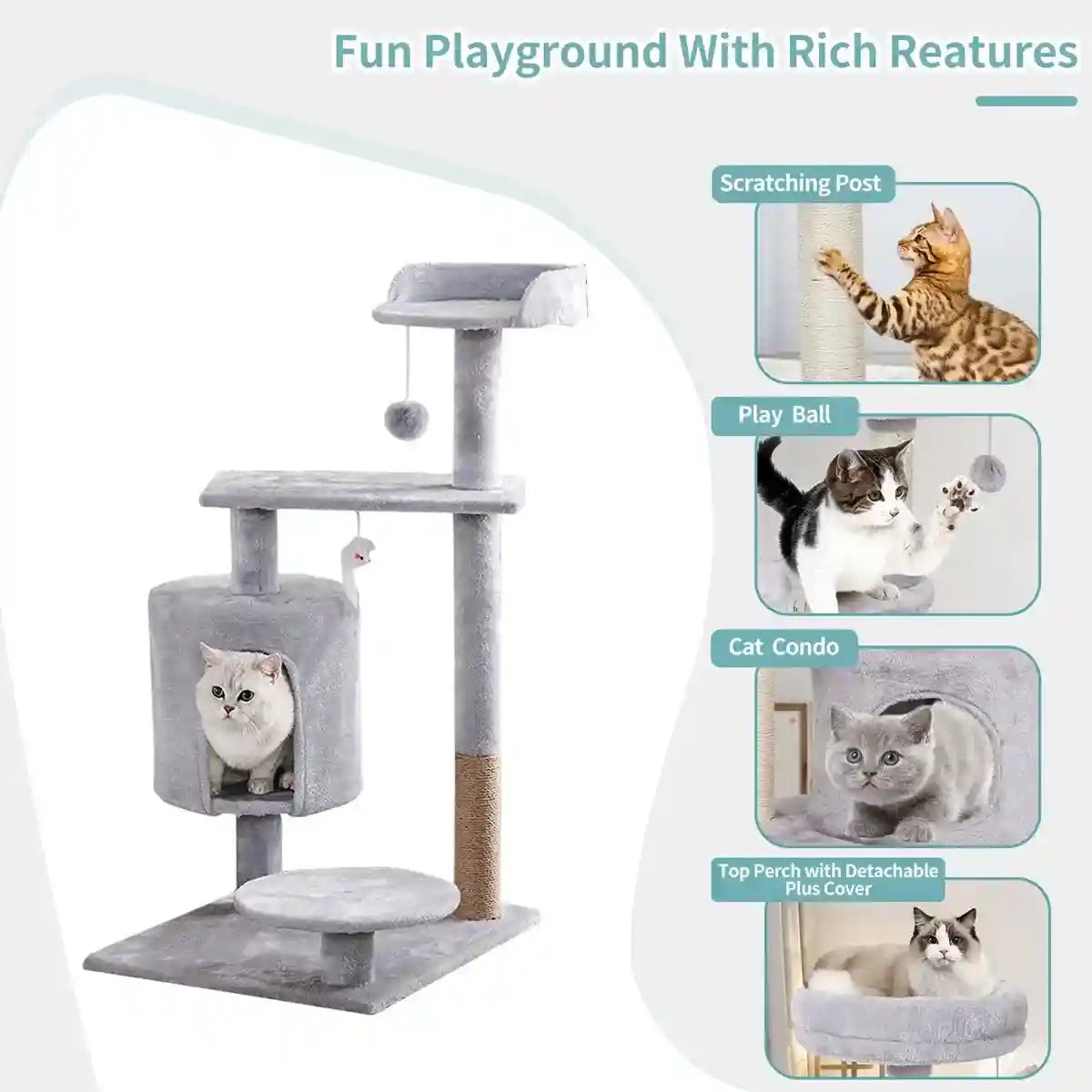 Multi-Level Cat Climbing Frame with Condo and Sisal Scratching Post