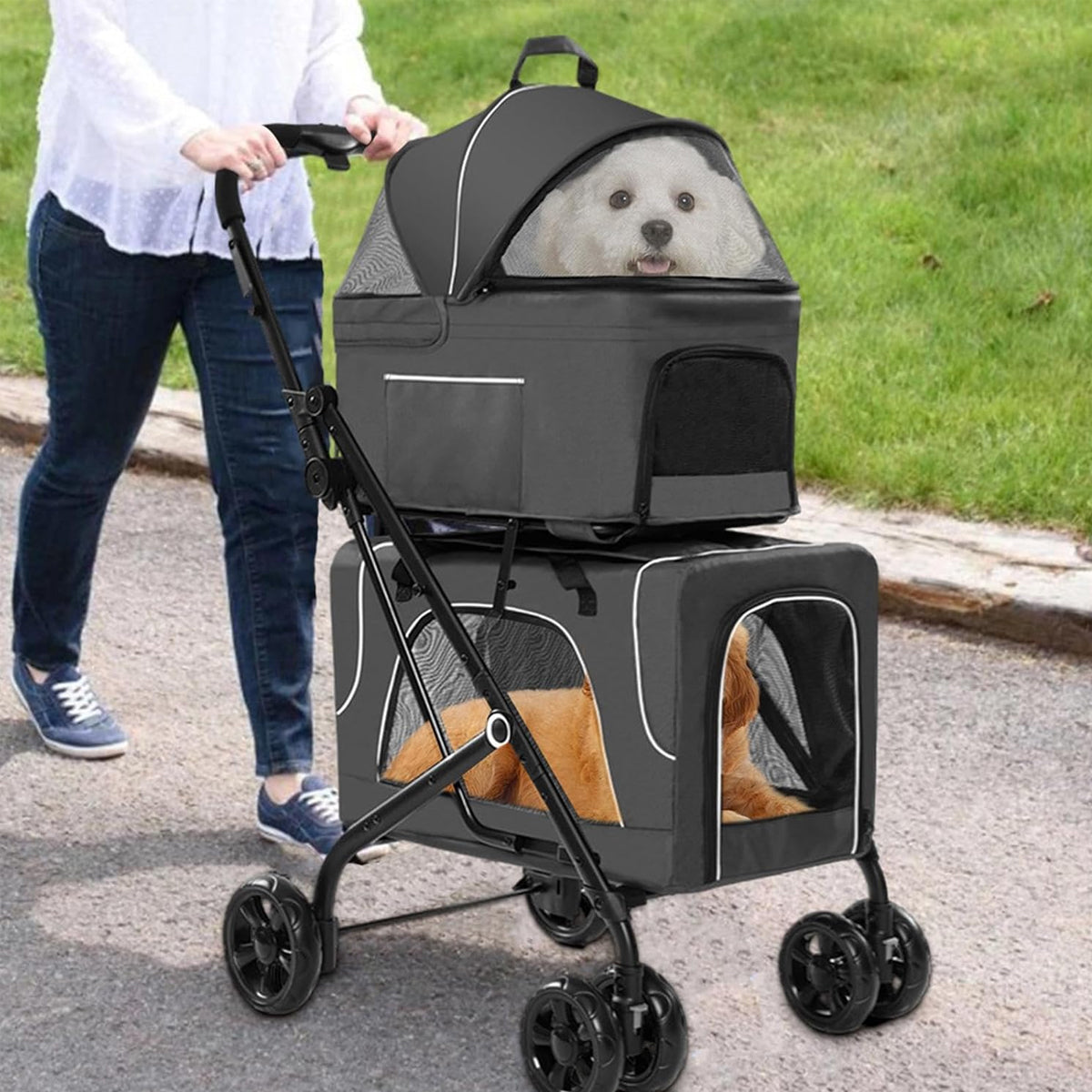 3-In-1 Double Deck Pet Stroller With Carrier