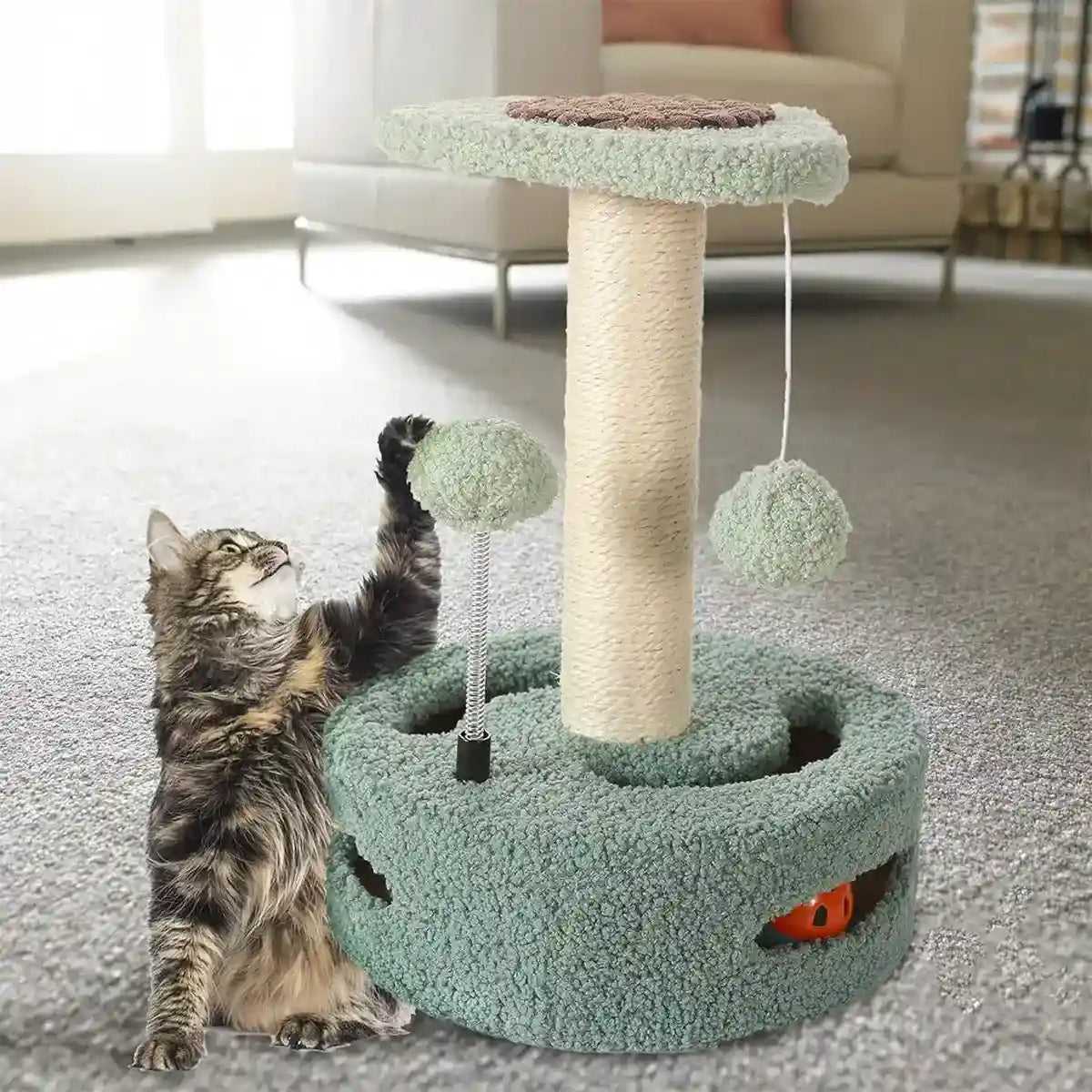 Fruit-Themed Cat Scratching Post with Toy Ball and Plush Base