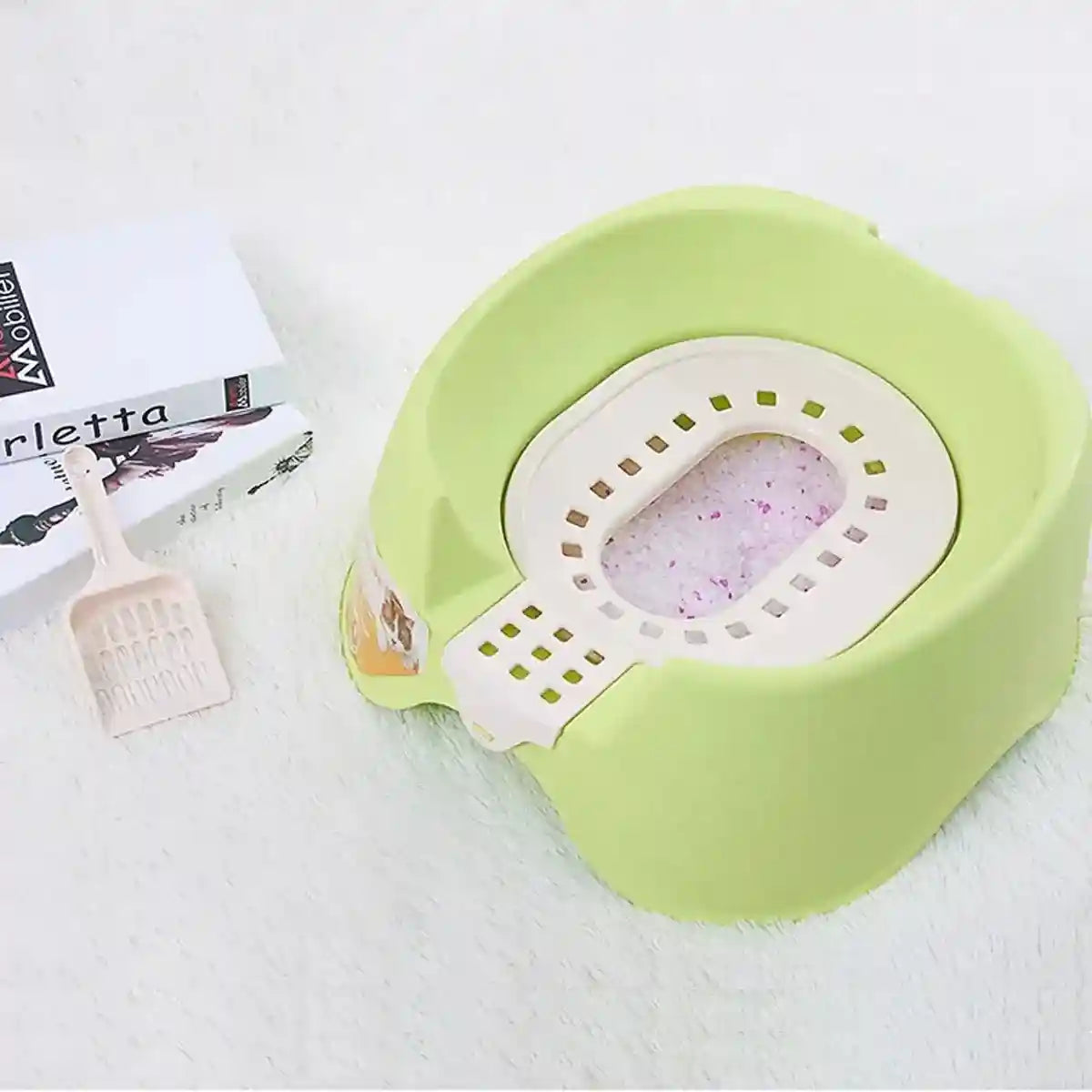 Open Cat Litter Box with Toilet Ring and Scoop Squat Style Design
