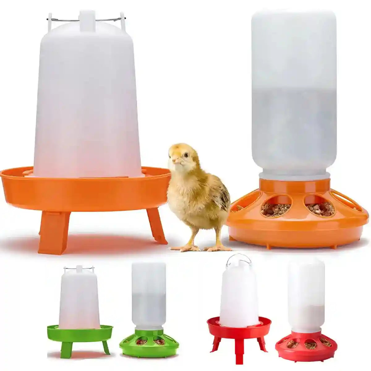 Space-Saving Chick Waterer Set with Adjustable Poultry Feeder