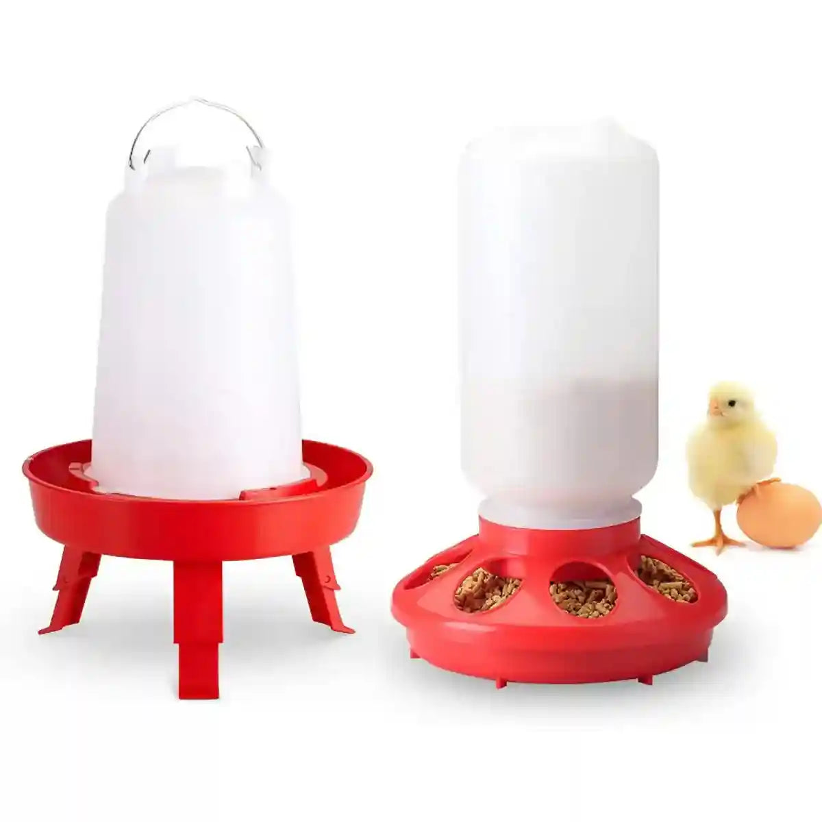 Space-Saving Chick Waterer Set with Adjustable Poultry Feeder