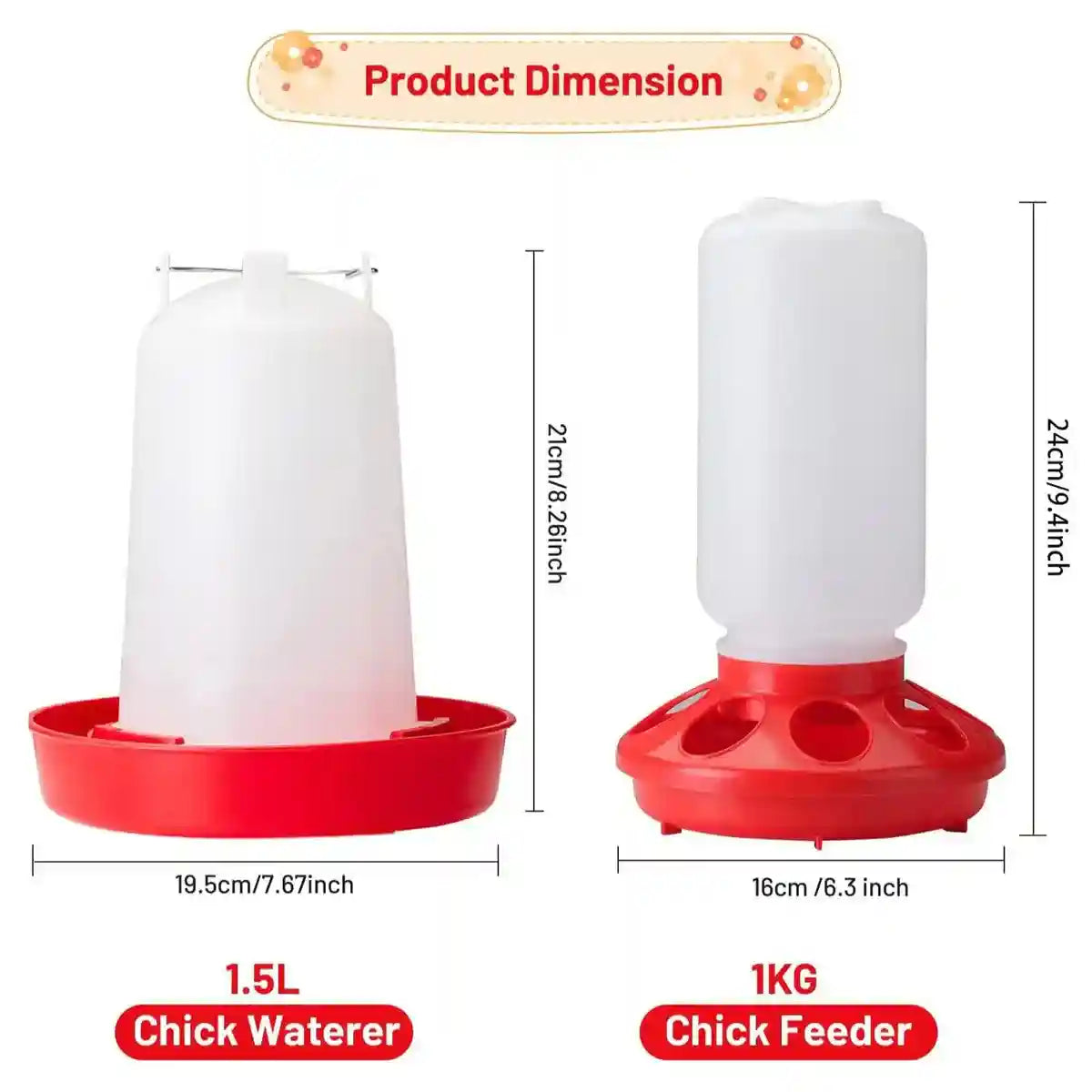 Space-Saving Chick Waterer Set with Adjustable Poultry Feeder