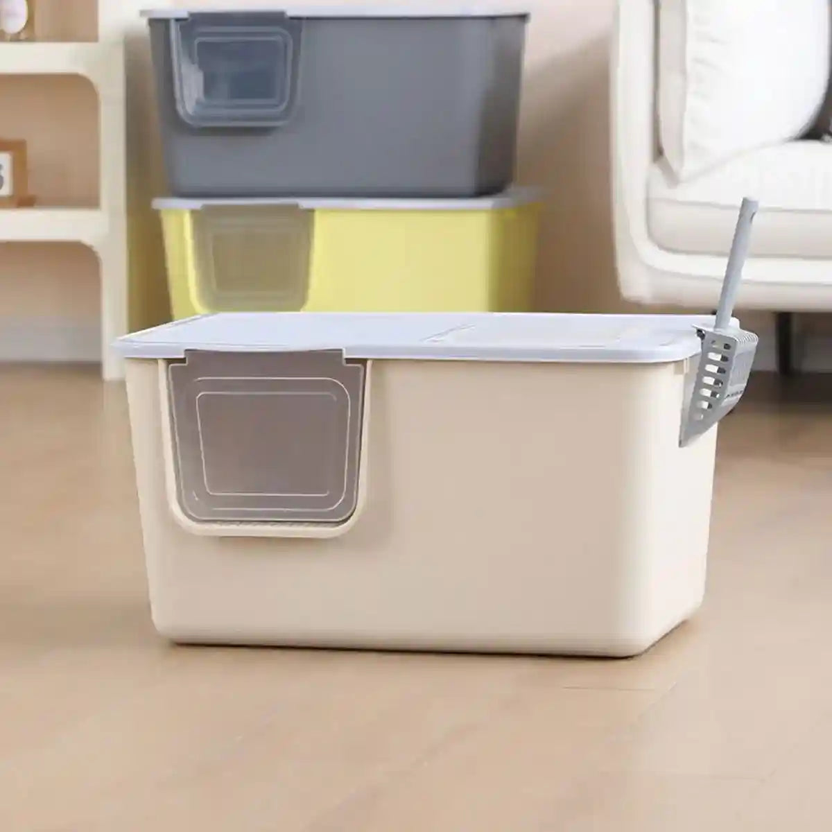 Enclosed Cat Litter Box with Top Entry and Scoop Holder