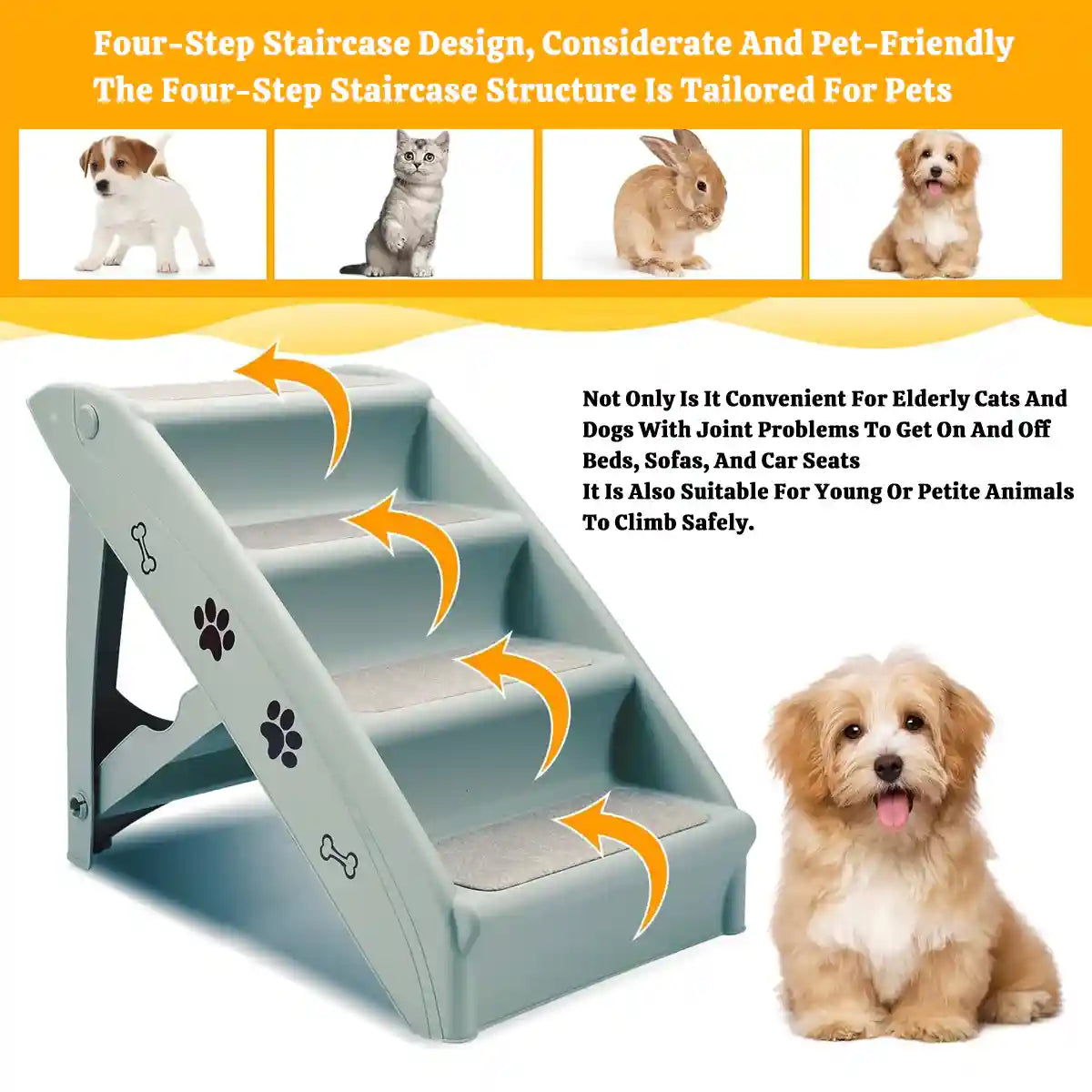Foldable Pet Stairs with Non-Slip Surface for Dogs and Cats