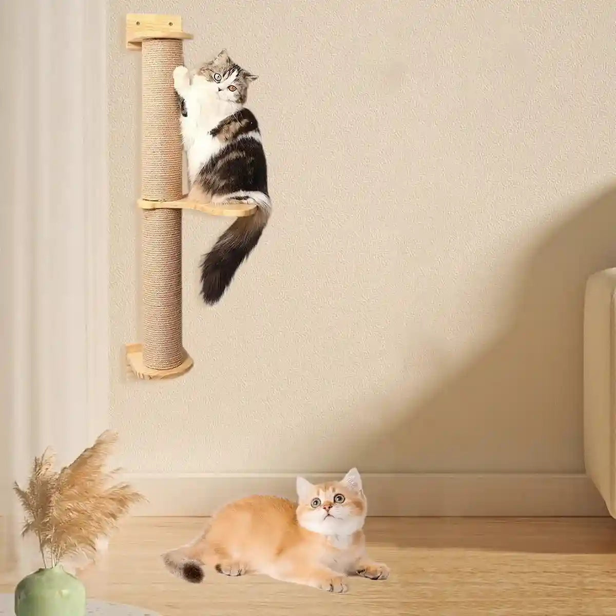 Wall-Mounted Cat Climbing Post with Rotatable Step Platform