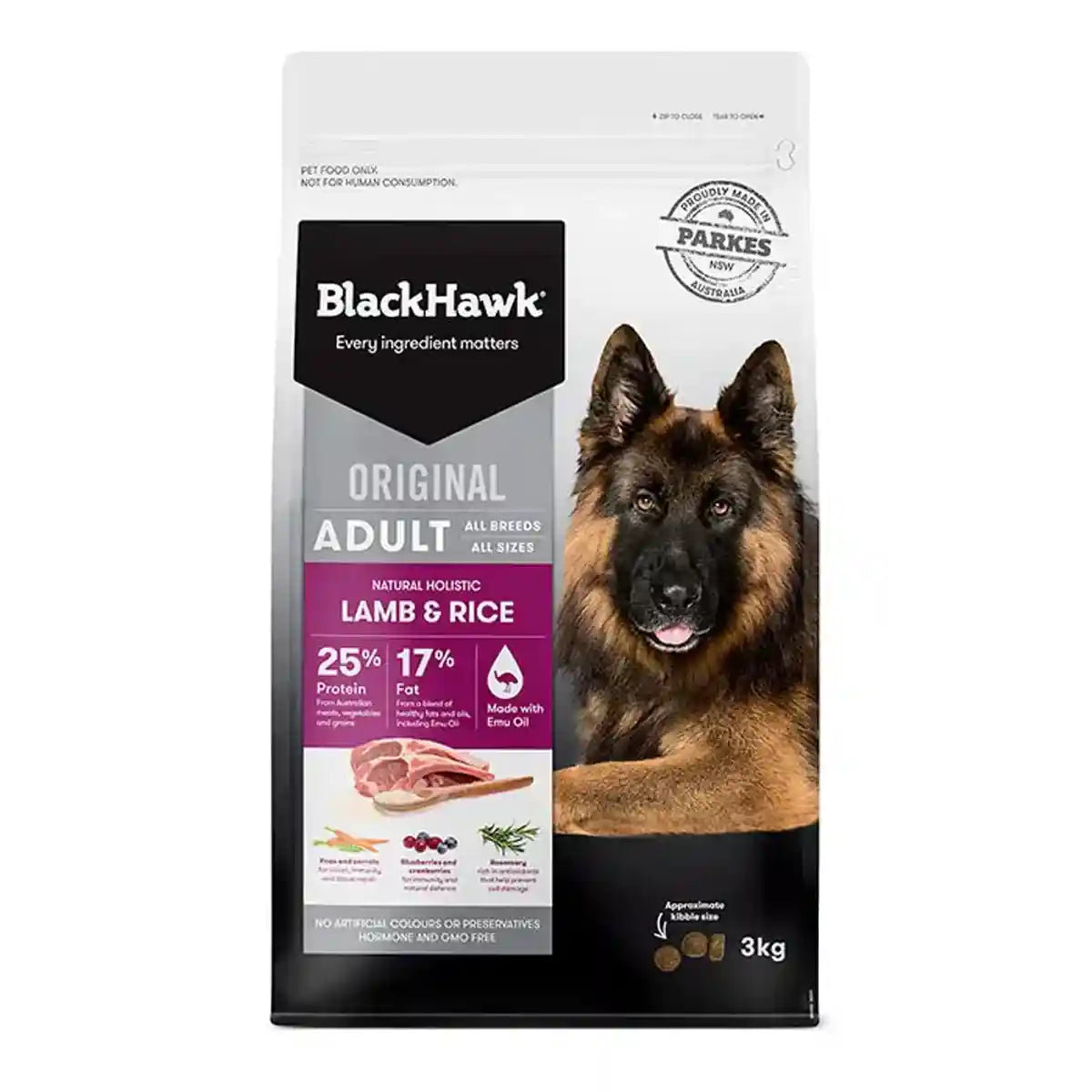 Black Hawk Dog Food Adult Lamb and Rice 3KG High Quality Premium Nutrition