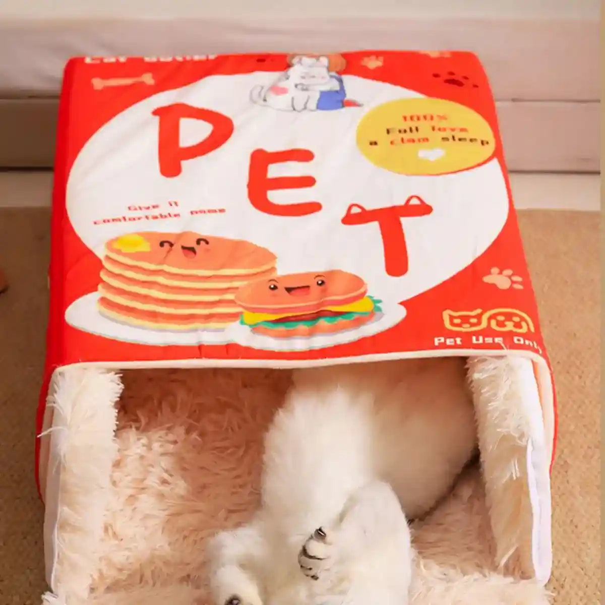 Snack-Themed Plush Cat Bed Cozy Rectangular Pet Sleeping Nest