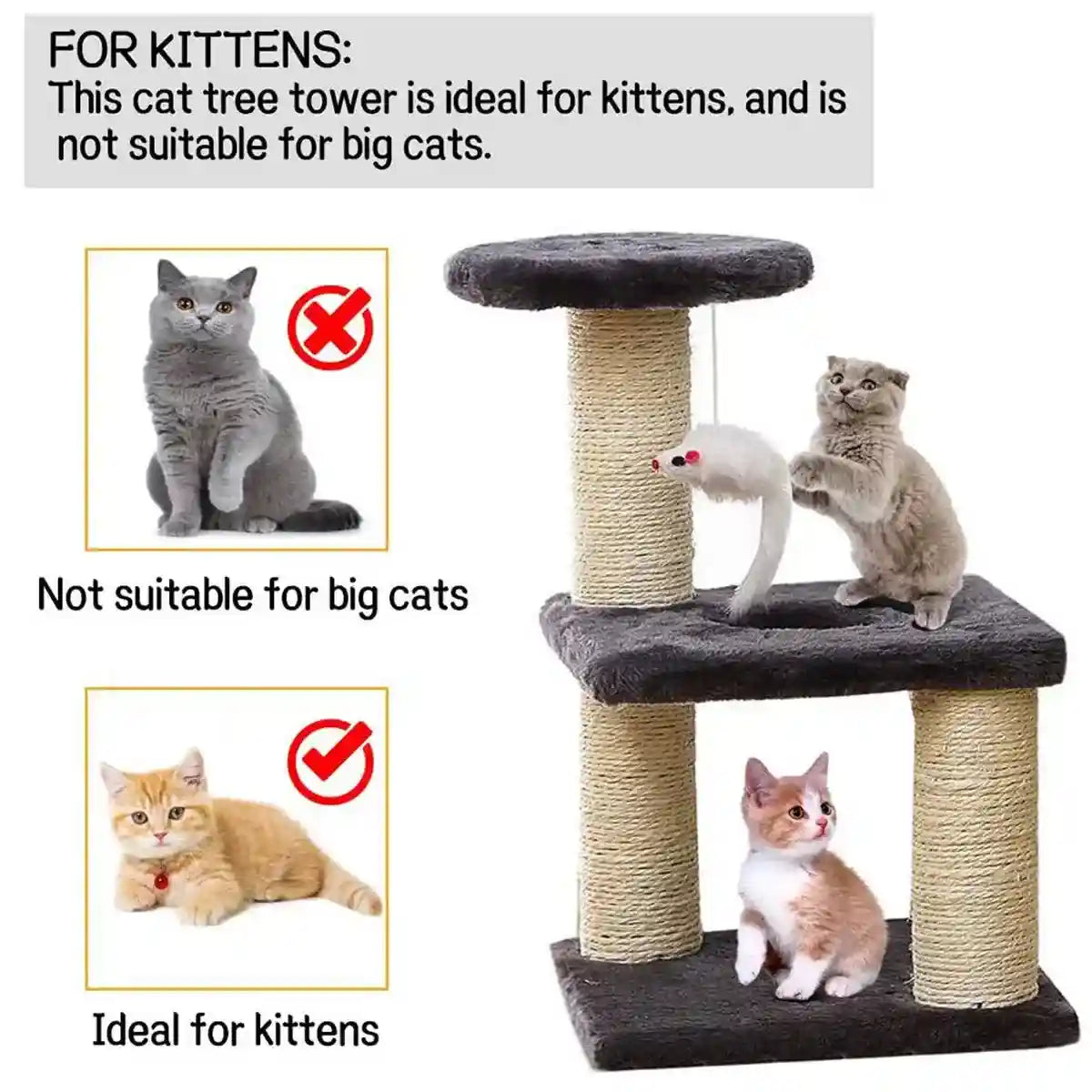 Compact Cat Climbing Post with Sisal and Hanging Toy for Kittens
