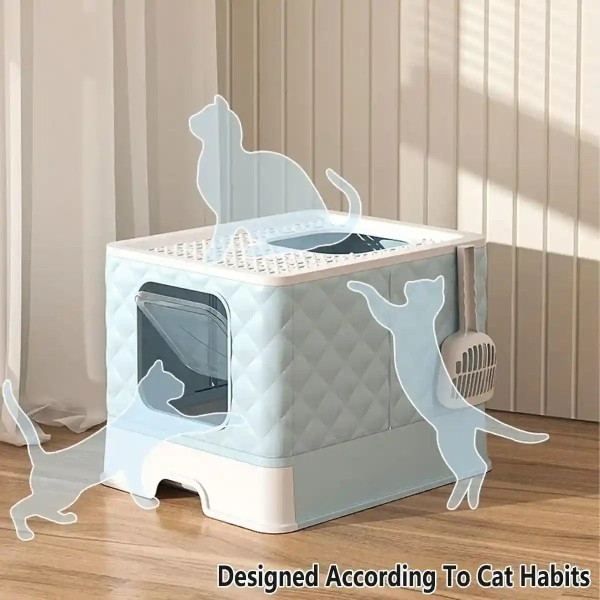 Drawer-Style Cat Litter Box with Scratching Board & Scoop