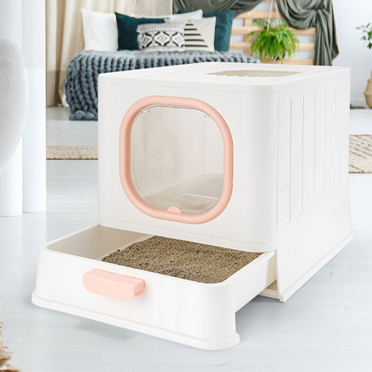 Enclosed Cat Litter Box With Pull-Out Tray