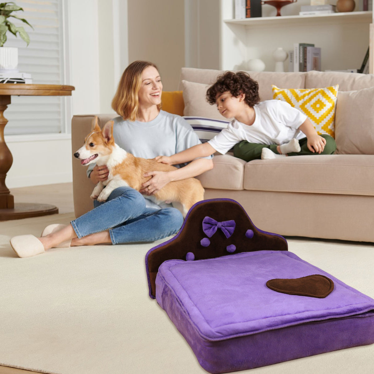 Plush Pet Bed Sofa With Removable Cushion